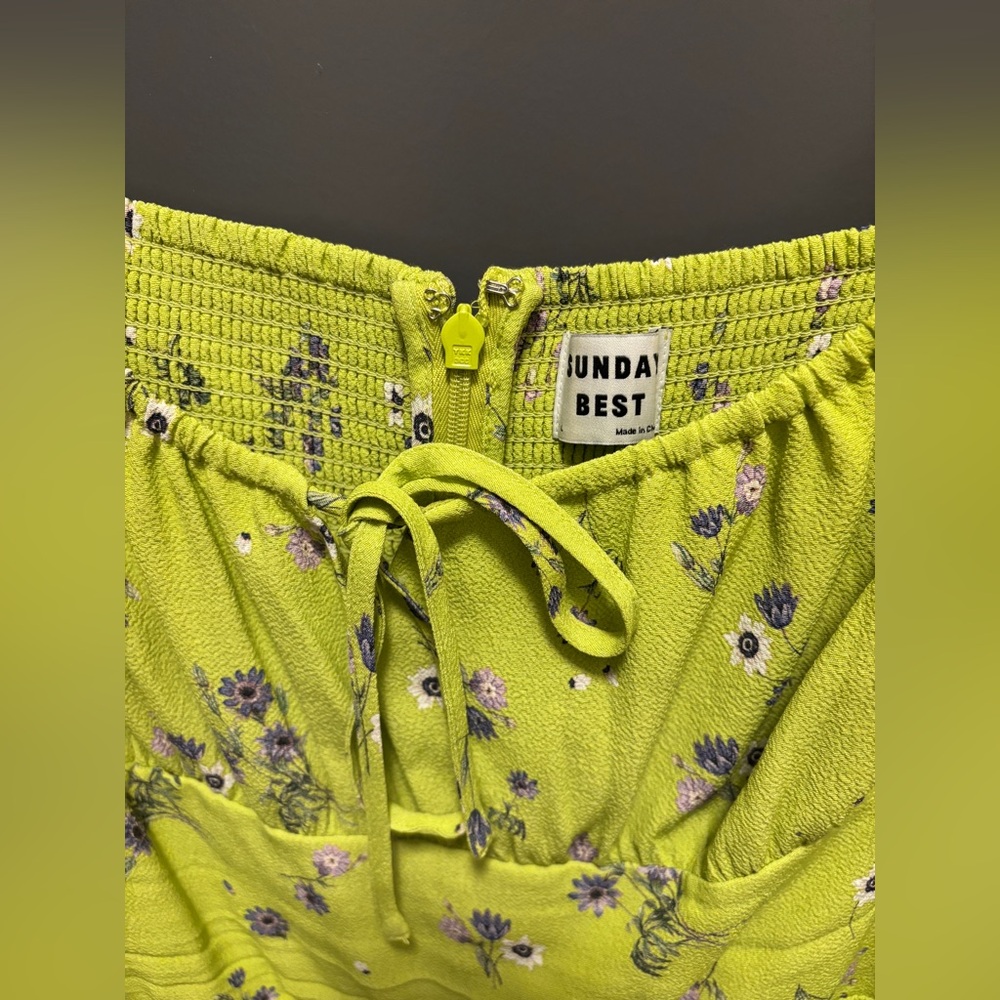 Aritzia Sunday Best Delilah Smocked Mini Dress Green Floral Size Large - Picture 7 of 11